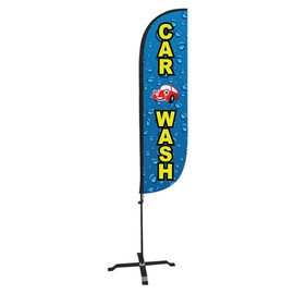 LookOurWay Feather Flag Set, 5 ft Advertising Flag with Poles and X-Stand for Business Promotion (Car Wash Water Drips) (10M5000109XSet)