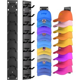 2 Pack Hat Organizer for Baseball Caps, Strong Adhesive Hat Rack for Wall, Multilayer Hat Storage Display Holder, Wall Mounted Hat Hooks Hold up to 18 Hats for Closet Door and Bedroom (Black) - Color: black, Style: 2 Pack