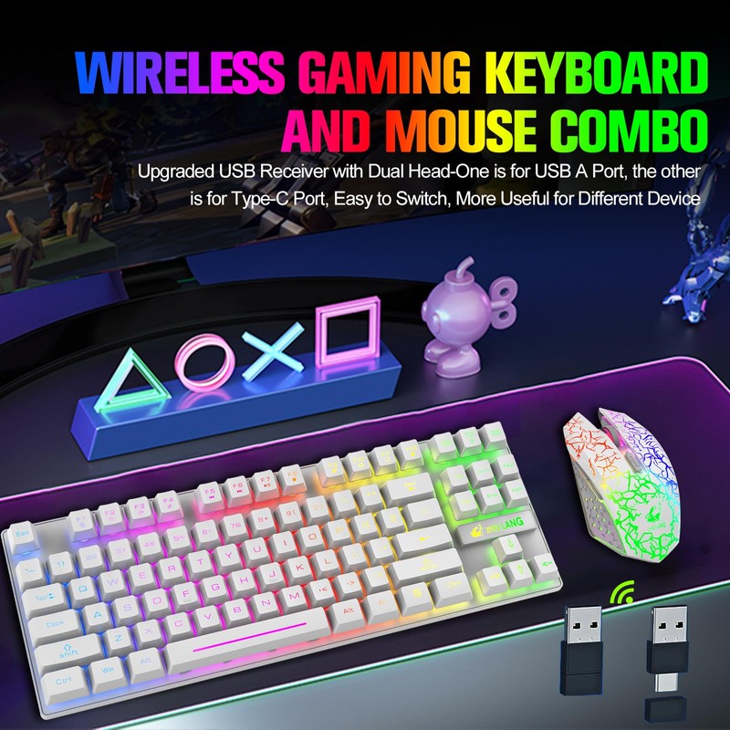 Wireless Gaming Keyboard and Mouse Combo with 87 Key Rainbow