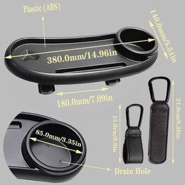 DeJivsin Baby Stroller Snack Tray with Cup Holder Universal Pram Food Tray, 3-in-1 with Adjustable Clip, Pram Drink Holder, Pram Tray, with 2 Pram Hooks, Suitable for Most Pushchairs with Armrests