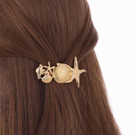 Sttiafay Large Starfish Hair Clips Gold Starfish Shell Hair Barrette Metal Sea Star Hairclips Summer Beach Conch Seashell Hairs Accessories for Women Headdress