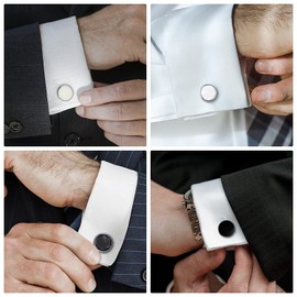 UJOY Mens Round Cufflinks Set 4 Pairs Formal Business Shirts Dress Black White Buttons Cuff Link Box Packed T0204021