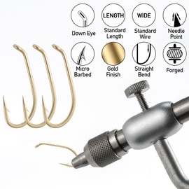 Dr.Fish 100 Pack Wet Fly Hooks Fly Tying Fishing Hooks Black Nickel High Carbon Steel Tying Accessories Trout Salmon Freshwater-Gold #10