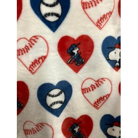 Peanuts VelvetLoft Baseball Hearts Throw Blanket, 60 x 70 inches, Red White Blue