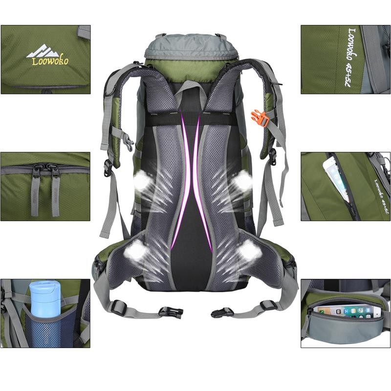 Loowoko 50L Hiking Backpack with Rain Cover - Lightweight &