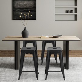 FDW Metal Bar Stools Set of 4 Counter Height Bar Stools 24 Inches Industrial Bar Chairs Patio Stool Stackable Backless Stool Indoor Outdoor Metal Kitchen Stools Bar Chairs (Black, 24")