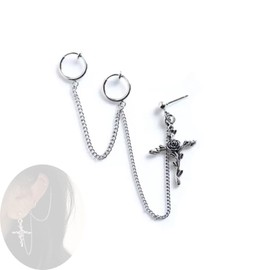 Yheakne Cross Chain Cuff Earrings Silver Cross Dangle Chain Earrings Long Crucifix Drop Earrings Religious Ear Cuff Wrap Chain Earrings Jewelry for Women and Girls