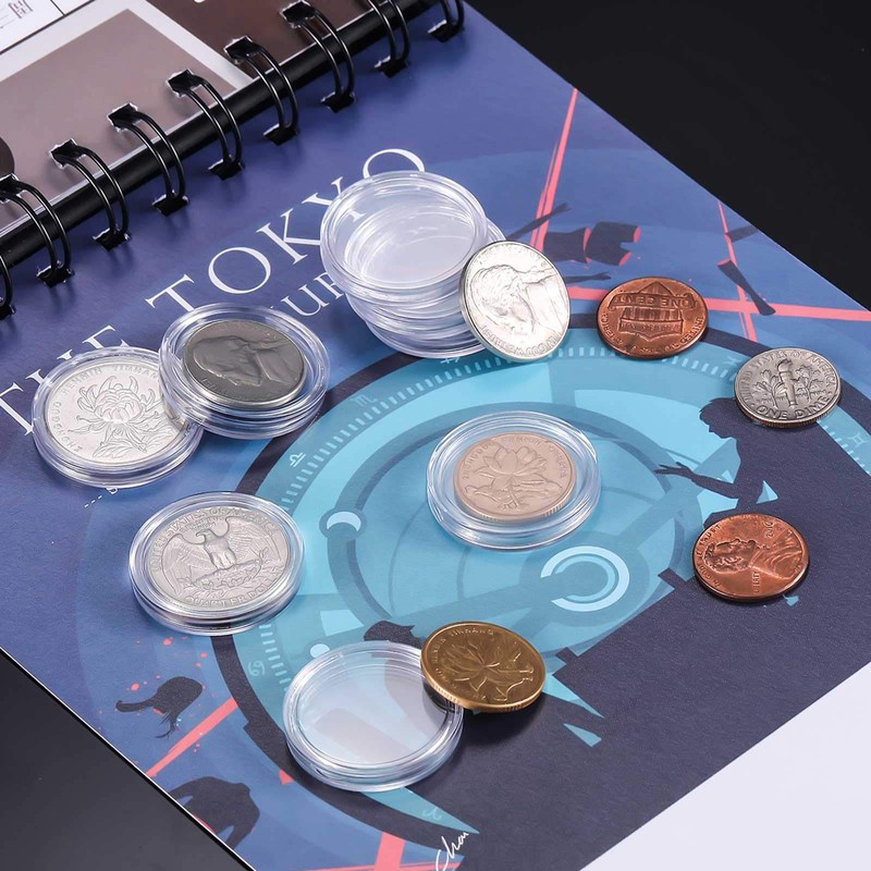 Hicarer 25mm Coin Holder Capsules Clear Round Plastic Coin Container
