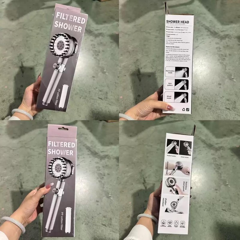 Handheld high-pressure shower head, with hose combination set, filter and