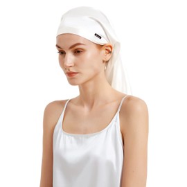 LilySilk Mulberry Silk Sleep Cap 100% 19 Momme Long Silk Bonnet for Curly Hair, Night Cap for Sleeping, Silk Hair Wrap for Women Ivory