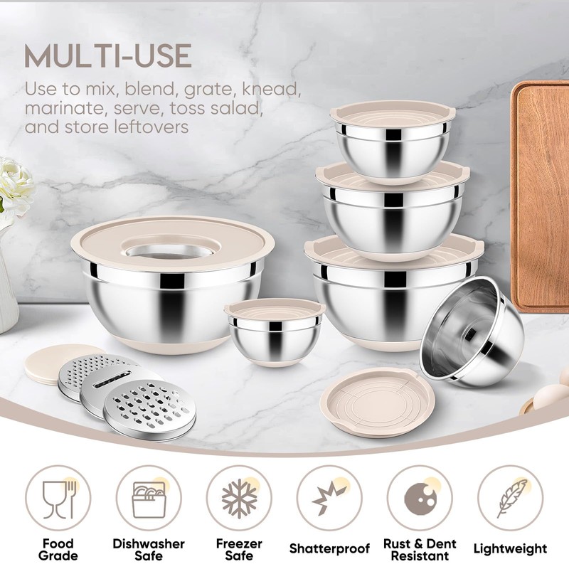 E-far 25PCS Mixing Bowls with Lid Set, Stainless Steel Nesting