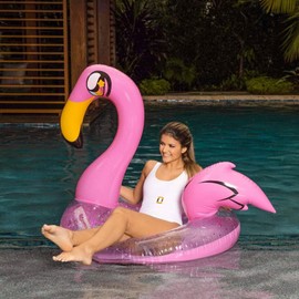 PoolCandy Inflatable Animal Pool Tubes & Swim Rings (Flamingo Glitter Filled 48" inch Animal Pool Tube Swim Ring)