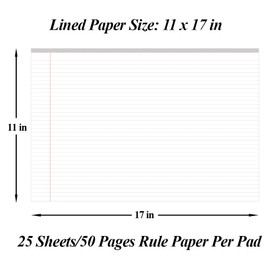 Yaridar (3-Pack 17" x 11" Legal Pads, 25 Sheets/50 Pages Per Legal Note Pads, Line Notepads, 100Gsm White Line Paper