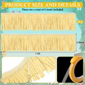Daifunli 3.9 x 15 ft Mini Hawaiian Luau Drink Grass Skirt Party Decorations Hawaiian Table Skirts for Decorating Gift Bags Cups Tropical Summer Beach Party Favors(Natural, 15 Ft)