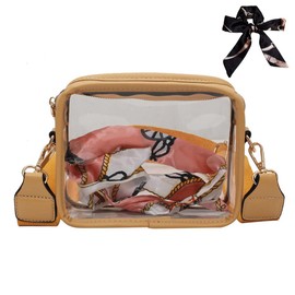 OANEXX Clear PVC Crossbody Bag Stadium Approved Transparent Shoulder Phone Purse with Wide Strap for Sports Concerts (yellow)