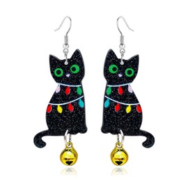 Dreuyet Christmas Dog Cat Dangle Earrings for Women Cute Animal Earrings Acrylic Dinosaur Alpaca Sloth Pet Dangle Earrings Charms Jewelry Christmas Gifts (Christmas Black Cat)