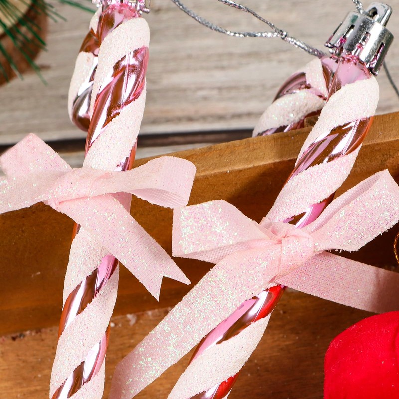 6pcs Candy Cane Christmas Decorations Glitter Pink Christmas Tree Decorations