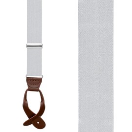 Suspender Store Solid Color Suspenders - 1.25-Inch Wide Elastic - Y-Back - Button - 42" for 5'0" to 5'9" tall - Light Grey w/Brown Leather