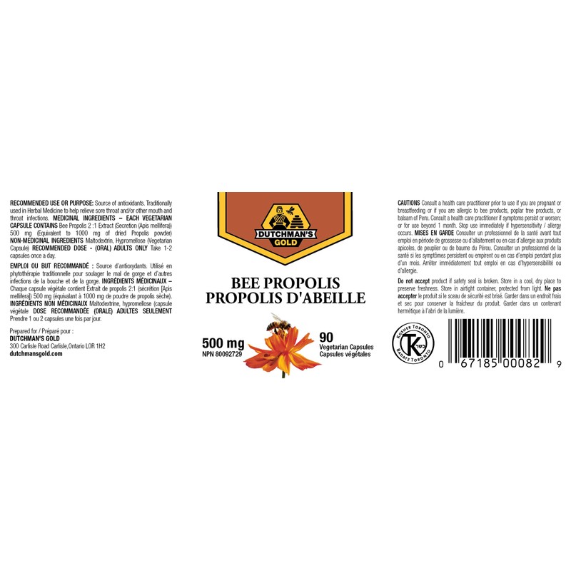 Dutchman's Gold Propolis 500 mg 90 caps - 2X Concentrate