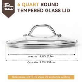 9.1 Inch Tempered Glass Lid Replacement for Instant Pot 6 Quart Pressure Cooker Inner Pot, 6 Qt Round Clear Tempered Pot Cover Accesories for Cooking, Stainless Steel Handle and Rim, 1Pack