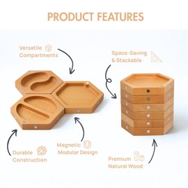 Magnetic Wooden Token Tray Set (7pcs) | Hexagonal Modular Organizer for Board Games, Dice, Cards, and Miniatures