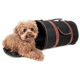 PET LIFE 'Bark Avenue' Cylindrical Airline Approved Fashion Designer Posh Pet Dog Carrier, Medium, Black and Brown