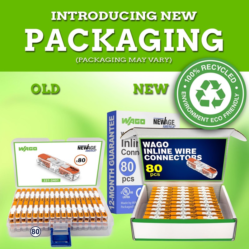 WAGO 221-2401 80pc Inline Compact Splicing Wire Connectors | Includes