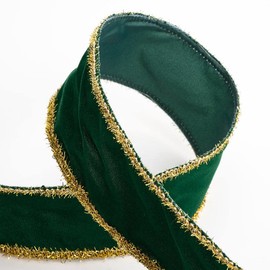 Italian Options Velvet Tinsel Christmas Ribbon - Wired Edge - Bottle Green (63mm x 10 M)