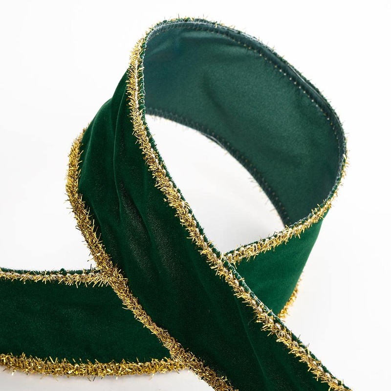 Italian Options Velvet Tinsel Christmas Ribbon - Wired Edge -