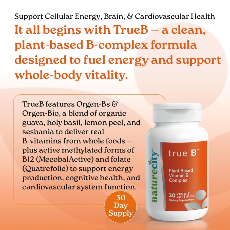 NatureCity True-B Plant-Based Super B Vitamin Complex Supplement |Made from