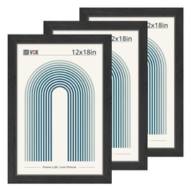 VCK 12x18 Frame Set of 3, black Wood Frames, Gallery Wall Decor Photo Frames for Wall Mounting Horizontally or Vertically