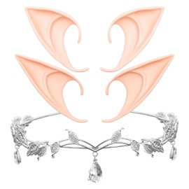 QITHGYD Princess Crystal Crown with Elf Ears, Vintage Rhinestone Tiara, Princess Headpiece and Soft Elf Ears, Tiara for Wedding Bridal Theme Party Carnival Cosplay Festival Costume Accessories