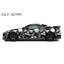Sky Auto INC Black White Gray Camouflage Vinyl Car Wrap Film Sheet + Free Cutter & Squeegee (3FT x 5FT/36" x 60")