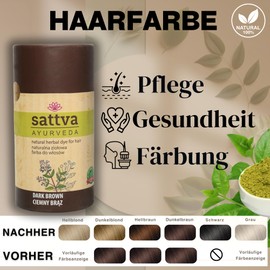 Sattva Natural Hair Color - Henna for Allergies - Organic Plant-Based Hair Dye for Natural Hair Color, Henna Hair Dye for Volume and Shine - Double Portion - ECOCERT (Dark Brown, 150)