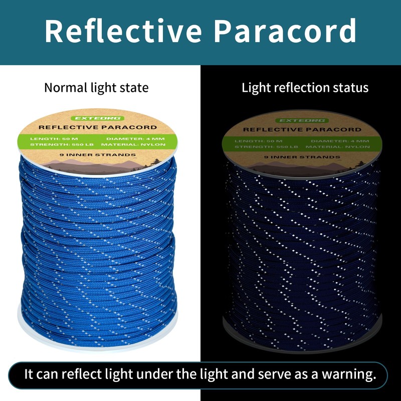 EXTEDRG Reflective Rope 50 Meters Reflective Paracord Rope 4mm for