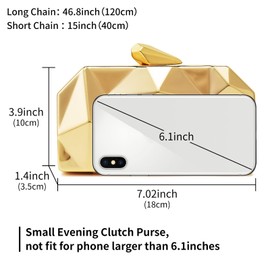 YAPAIOU Women Lattice Pattern Metal Evening Clutch Bag,Geometric Evening Clutch Purse Handbag With Chain Strap For Lady Wedding Party Prom Formal Occasion(Gold)