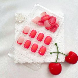 Square Pink Press on Nails Short Fake Nails with Pink French Designs Pink Nude Full Cover False Nails Press ons Glossy Glue on Nails Acrylic Simple Stick on Nails for Women 24 Pcs