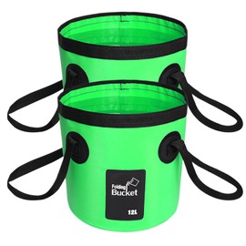 BANCHELLE Collapsible Bucket Water Container Portable Folding Camp Wash Basin for Outdoor Traveling Hiking Fishing Car Washing Gardening Camping 2 PCS (Green, 12L)
