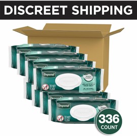 Depend XL Disposable Washcloths for Adults, 8 Flip-Top Packs, 42 Wipes Per Pack (336 Wipes Total)