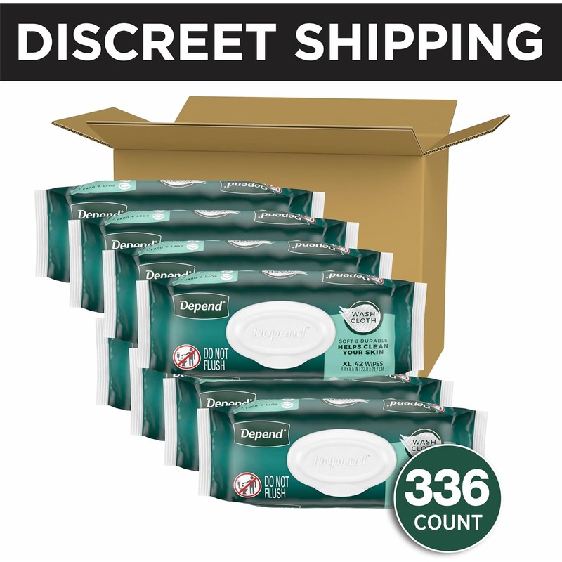 Depend XL Disposable Washcloths for Adults, 8 Flip-Top Packs, 42