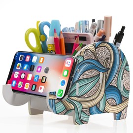 Elephant Pencil Holder Elephant Gifts Desk Organizer Decor Office Accessories with Phone Stand Christmas Gifts For Kids Women Coworkers