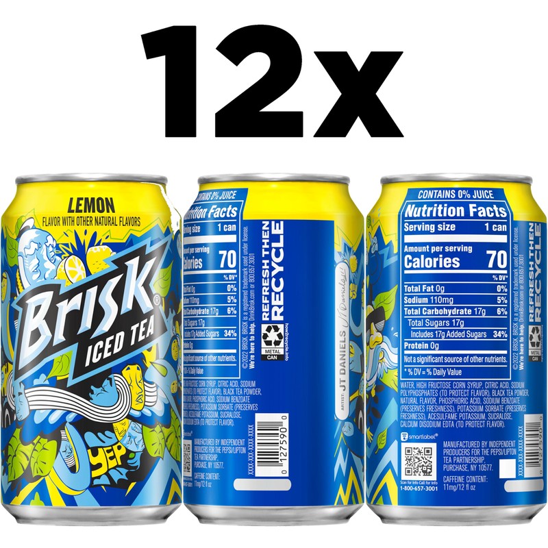 Brisk Lemon Iced Tea, 12 Fl Oz Cans (Pack of