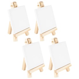 Ideen mit Herz Mini Easels with Canvas | Mini Canvases on Stretcher Frame, White | Wooden Easels | Table Decoration (Canvas 7.5 x 7.5 cm | Easel 12.8 x 7.5 cm | Pack of 4)