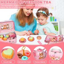 TOSUTO 54 Pieces Tea Set Children, Piece Tea Party Set, Tea Toy Carry Case, Princess Tea Time Play Kitchen Toy with Cups, Plates and Accessories for Children Girls 3 - 8 Years Enfants