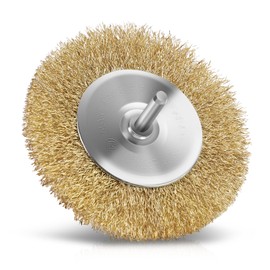 Auto Dynasty 4" Brass Coated Wire Wheel Brush with 0.2" Shank for Rust, Paint Removal and Surface Polishing Use