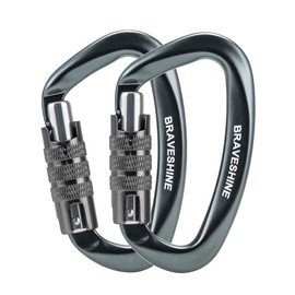 BRAVESHINE Heavy Duty Carabiner - 2 Pack D Ring Snap Keychain Locking Caribeaner Clips - 12KN Aluminum Screw Buckle Carabiner Hook for Men Women Workout, Hammocks, Dog Leash - Grey