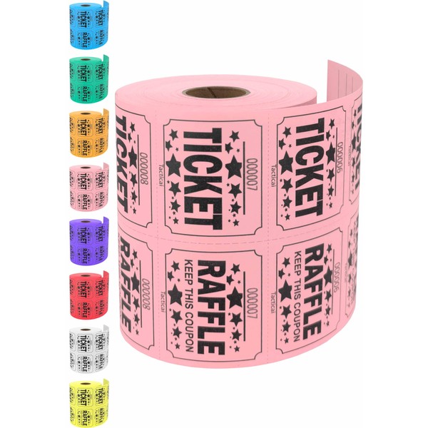 Tacticai 500 Raffle Tickets, Pink (8 Color Selection), Double Roll,