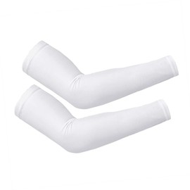 JUSDIQIR UV Sun Protection Cooling Arm Sleeves, Outdoor Sports Ice Silk Sun Compression Arm Sleeve for Men Women Teenager (White 1 Pair)