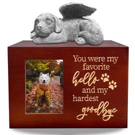 Atigrado Dog Urns for Ashes Wooden Red Pet Urns for Dogs Cremation Urn Box Dog Memorial Gifts for Loss of Dog Comes with Dog Angel
