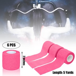 Twavang 6 Pack 2 Inches Self Adhesive Bandage Wrap Breathable Cohesive Bandage Elastic Tape for Pets, Athletic, Sports, Wrist, Knee, Ankle(5 Yards Per Roll, Pink)